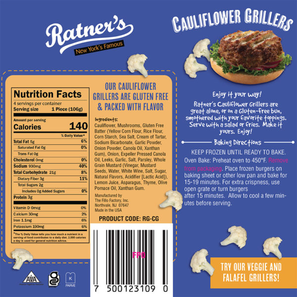 Ratner's Plant Based Cauliflower Griller